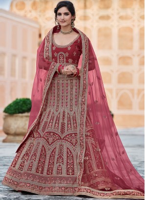 Gorgeous Pink and Maroon Silk Bridal Lehenga Choli