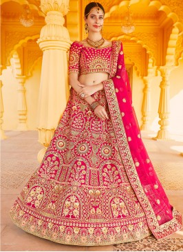 Velvet Resham Pink A Line Lehenga Choli