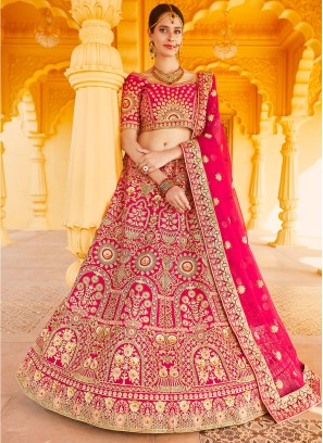 Velvet Resham Pink A Line Lehenga Choli