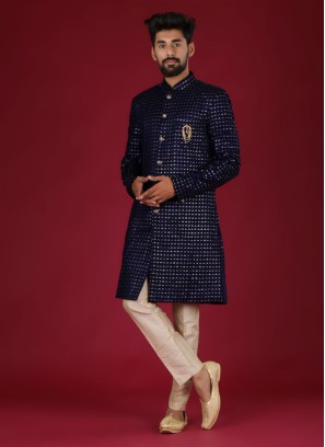 Velvet Sequins Work Indowestern For Mens