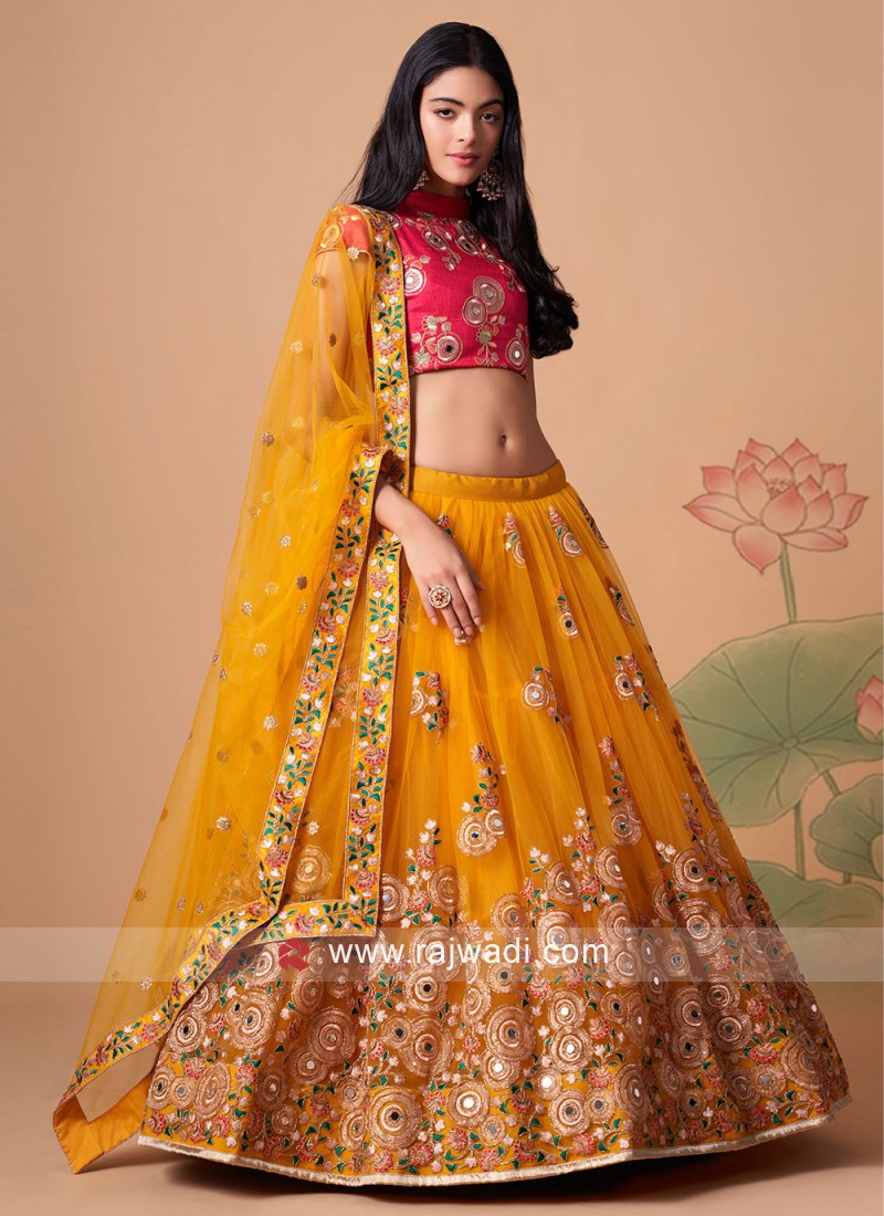 Yellow Art Silk Circular Lehenga Choli 237981