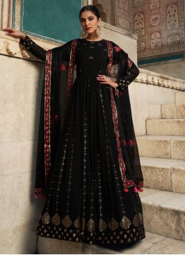 Versatile Sequins Black Designer Georgette Gown