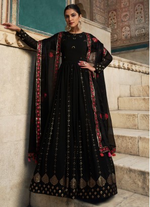 Versatile Sequins Black Designer Georgette Gown