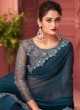 Vibrant Blue Lace Chiffon Saree