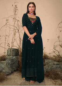 Beautiful Teal Festive Palazzo Salwar Kameez