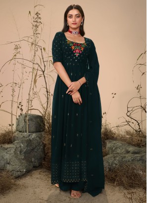 Beautiful Teal Festive Palazzo Salwar Kameez