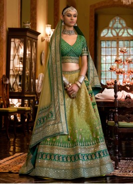 Exquisite Green Shaded Silk Festive Lehenga Choli