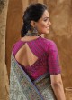 Grey Kachhi Embroidered Banarasi Silk Saree