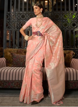 Ravishing Peach Handloom Silk Saree