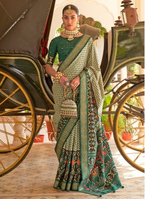 Ethnic Green Patola Printed Silk Saree
