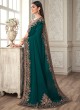 Teal Sequins Embroidered Silk Traditional Saree