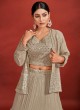 Georgette Dark Beige Embroidered Lehenga Choli with Jacket