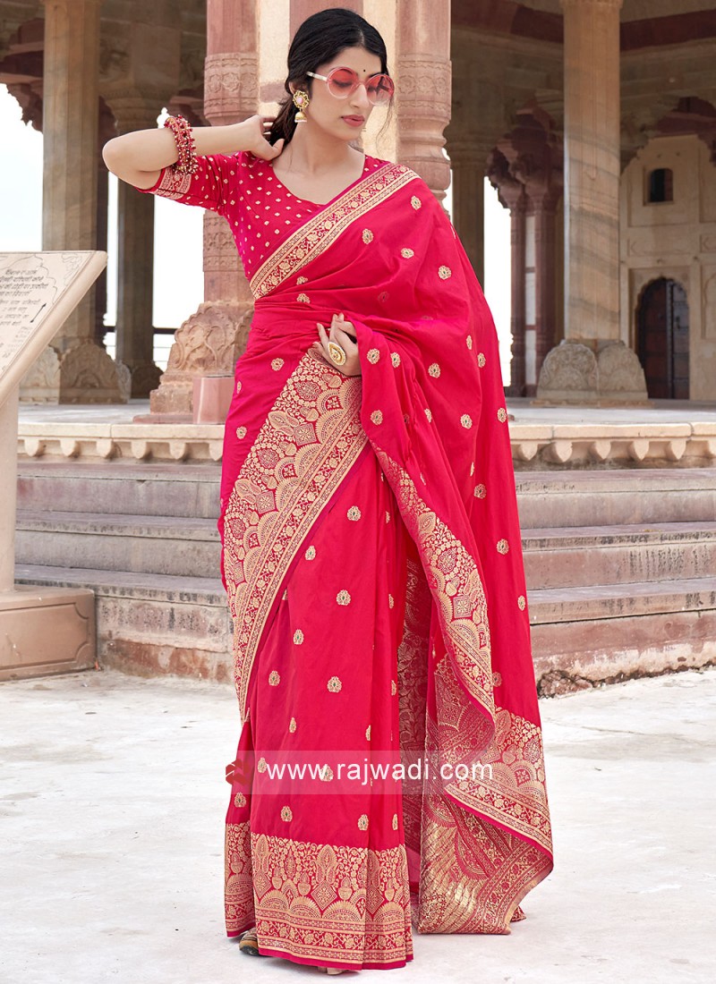 Banarasi Weaved Pink Linen Silk Saree