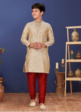 Weaving Cream Color Kurta Pajama For Festive