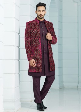 Weaving Embroidered Jacket Style Indowestern Set