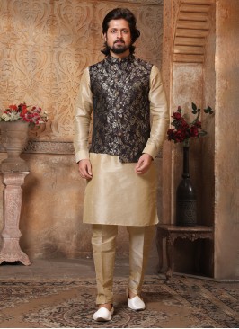 Weaving Embroidered Jacquard Silk Nehru Jacket Set