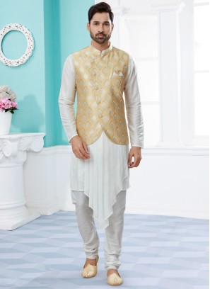 Weaving Embroidered Nehru Jacket Set For Men