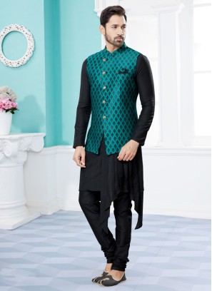 Weaving Embroidered Nehru Jacket Set For Wedding