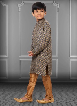 Weaving Grey Jacquard Silk Kurta Pajama