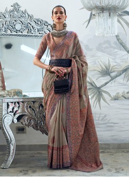 Weaving Modal Silk Classic Saree In Dark Beige