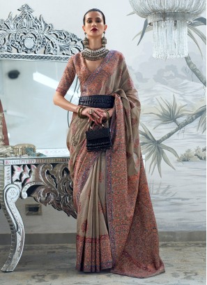 Weaving Modal Silk Classic Saree In Dark Beige
