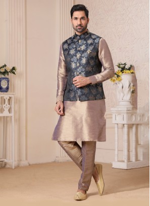 Weaving Print Designer Nehru Jacket Set For Men