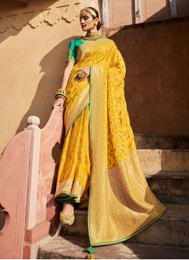 Weaving Silk Classic Designer Saree in Yellow