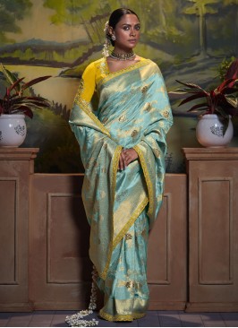 Silk Woven Contemporary Saree in Aqua Blue