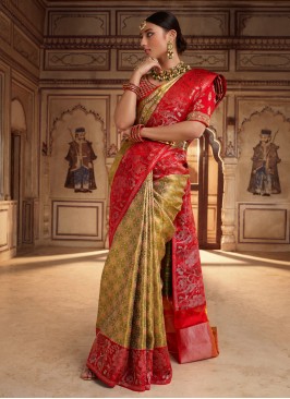 Gorgeous Golden Woven Kanjivaram Silk Wedding Saree