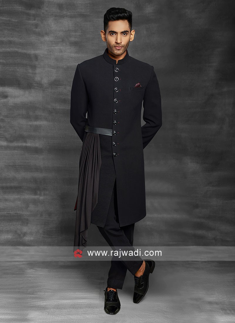 Black Silk Indowestern For Reception Wear | Wedding outfit men, Party outfit  men, Mens wear wedding