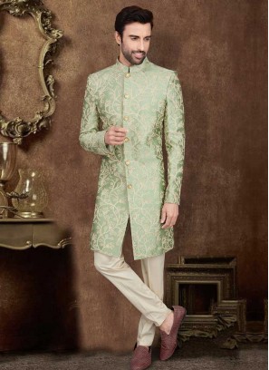 Wedding Indo-Western In Pista Green Color