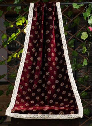 Wedding Season Fancy Velvet Dupatta In Maroon