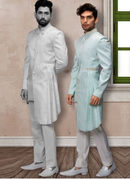 Wedding Silk Indowestern In Sky Blue