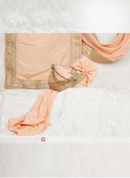 Wedding Turban With Matching Dupatta In Peach Color