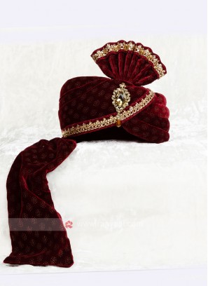 Wedding Velvet Safa In Maroon Color