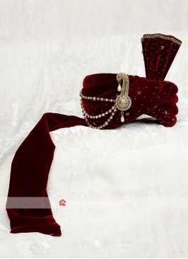 Wedding Velvet Turban In Maroon Color