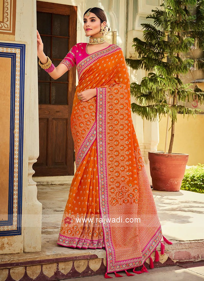 Buy the beauitiful Orange Pink Kanjivaram Saree - Karagiri