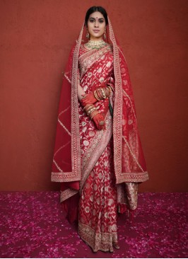 Designer Maroon Banarasi Silk Wedding Saree