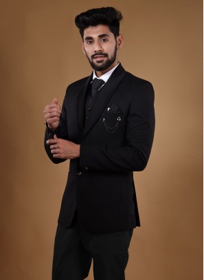 Wedding Wear Black Color Suit