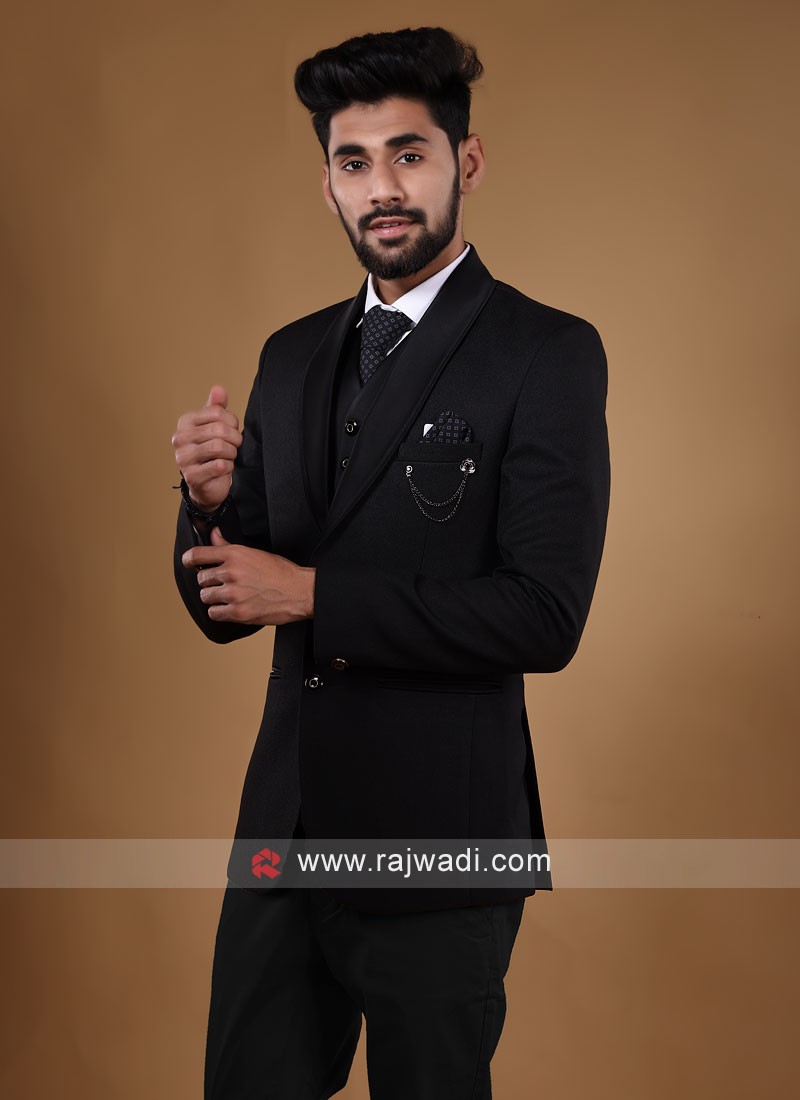 Wedding Wear Black Color Suit