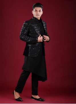 Wedding Wear Black Jacket Style Indowestern