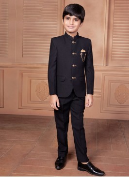 Wedding Wear Black Jodhpuri Suit In Cotton Silk