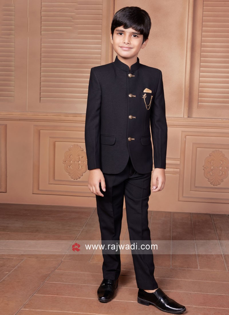 Wedding Wear Black Jodhpuri Suit In Cotton Silk