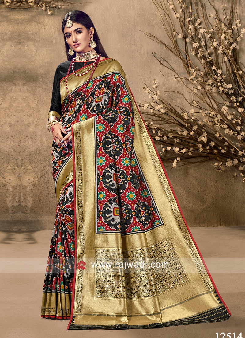 Buy Zari Weaving Black Color Patola Silk Saree Festive Wear Online at Best  Price | Cbazaar