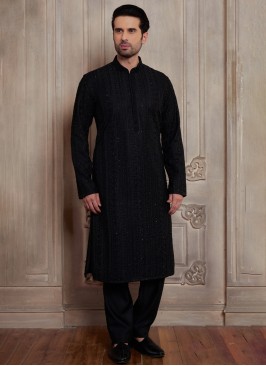 Wedding Wear Black Readymade Kurta Pajama