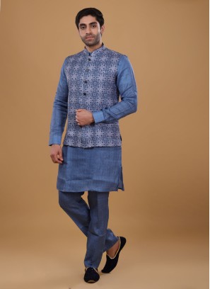 Wedding Wear Blue Nehru Jacket Suit