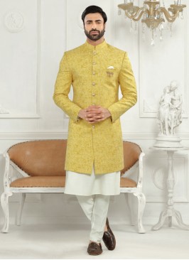 Wedding Wear Brocade Silk Indowestern For Mens