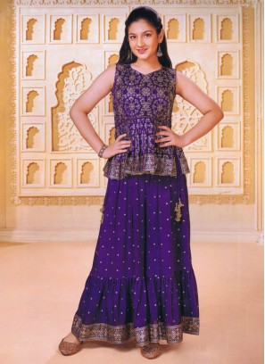 Wedding Wear Chiffon Dark Violet Palazzo Suit