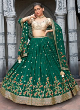 Wedding Wear Chiffon Lehenga Choli In Green