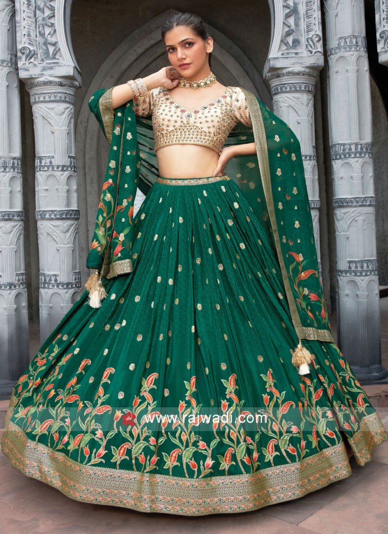 Dark Green Embroidered Bridal Lehenga Choli Latest 1931LG03